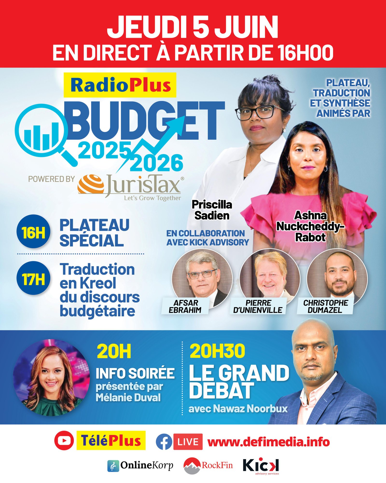 Jeudi 5 juin : Plateau special Budget 2025–2026 en direct sur RadioPlus